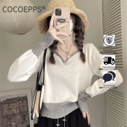 COCOEPPS Trang Phục Phong Cách Hàn Quốc 2023 Cho Nữ Áo Len Dệt Kim Áo Cổ
