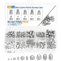 ELECTRAPICK 240 ชิ้น Hex ซ็อกเก็ตซ็อกเก็ตซ็อกเก็ตชุดสกรูกรวยจุด Grub สกรูปลายเรียว Headless Bolt M3 M4 M5 M6 m8-xnbno5044