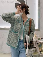 ♠17fw4676 Casaco Curto De Malha Cardigan Feminino Bolso Botão Jaquetas Luxo ลำลอง Casaco Chique Elegante Moda Coreana Novo Outono