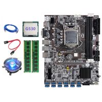 B75 ETH Mining Motherboard 12 PCIE to USB LGA1155 with G530 CPU+2XDDR3 4GB 1600Mhz RAM+Cooling Fan B75 8 Slot BTC