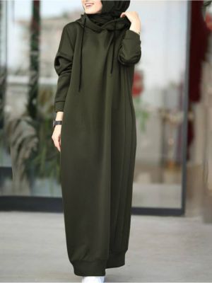 ชุดเดรสเสื้อสวมศีรษะสตรีชุดเดรสมุสลิมมีฮู้ดทันสมัยชุดเดรสแม็กซี่แขนยาวชุดเดรส S-3XL แบบลำลองสำหรับผู้หญิง
