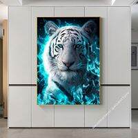 Blue Fire White Tiger ภาพวาดผ้าใบสัตว์น่ารักโมเดิร์นโปสเตอร์และพิมพ์ภาพผนังศิลปะสำหรับห้องนั่งเล่น Home Decor