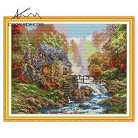 Crossdecor Cross Stitch ชุดวัสดุ DMC 11CT 14CT Aida ผ้าผ้า Landscape Series Stamped เย็บปักถักร้อยชุดตกแต่งสำหรับ Sala Wall - Riverside Mill