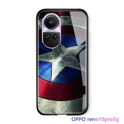 Serpens For OPPO Reno10 Pro 5G เคสโทรศัพท์ Marvl สำหรับเด็กผู้ชายซูเปอร์ฮีโร่สำหรับผู้ชาย Ironman Captain อเมริกา,เคสหลังกระจกนิรภัยกันกระแทกฝาปิดซิลิโคนนุ่มเคสมีขอบ