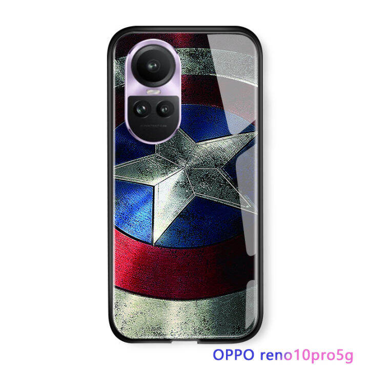 serpens-for-oppo-reno10-pro-5g-เคสโทรศัพท์-marvl-สำหรับเด็กผู้ชายซูเปอร์ฮีโร่สำหรับผู้ชาย-ironman-captain-อเมริกา-เคสหลังกระจกนิรภัยกันกระแทกฝาปิดซิลิโคนนุ่มเคสมีขอบ