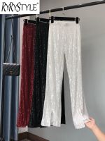 LIWomen S Fashion Shining White Trousers Show High Waist Sequins Flares Pants