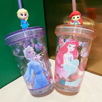 1pcs 350ml Frozen new Disney princess Cartoon Mickey doll straw Lanyard cup  water kettle girl boy children water bottle Elsa cup