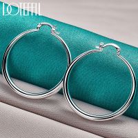 【YP】 DOTEFFIL 925 Sterling 40mm Round Big Hoop Earrings Woman Fashion Wedding Jewelry