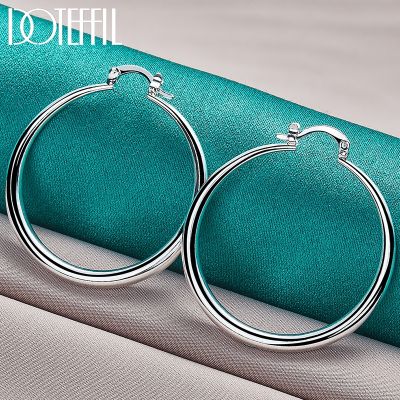 【YP】 DOTEFFIL 925 Sterling 40mm Round Big Hoop Earrings Woman Fashion Wedding Jewelry