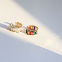 INDRES ย้อนยุค เงางาม แหวนนิ้วผู้หญิง Rhinestones เพทาย สีรุ้ง เรขาคณิต แหวนผู้หญิง แหวนเปิดหญิง แหวนสไตล์เกาหลี แหวนเพชร