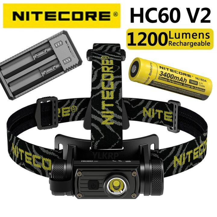 Nitecore Hc60 V2 1200 Lumen USB Rechargeable Headlamp With Nl1834 3400 ...