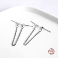 LKO Real 925 Sterling Silver Earrings Bead With Chain Stud Earrings For Women Jewelry Simple Style Ear Studs For Girl Ornaments