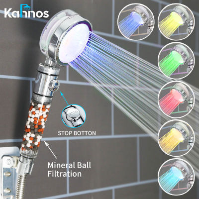Led Shower Head Filter Stop Button Spa Rain Temperature Sensor Negative Ion Round High Pressure Handheld Water Saving Shower  by Hs2023