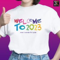 ราคาถูกเสื้อยืดผ้าฝ้าย 2023 เสื้อปีใหม่ (ลาย Welcome to 2023) ผ้าไมโคร ใส่สบาย พร้อมส่งS-5XL