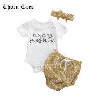 Thorn Tree ทารกแรกเกิดเด็กสาวเสื้อผ้าฤดูร้อนชุดแขนสั้นR omperบอดี้สูทท็อปส์ดอกไม้กางเกงกางเกงขาสั้นคาดศีรษะ 3 ชิ้นชุด