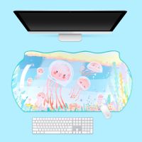 Extra Large Kawaii Gaming Mouse Pad Cute Pastel Blue Jelly Fish XXL Big Desk Mat Water Proof Nonslip Laptop Desk Accessories