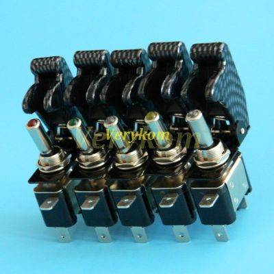 5pcs/lot 5 color/lot 12V 20A Auto Car Vichel Led Toggle Switch With Safety Cover Guard Red Blue Green Yellow White