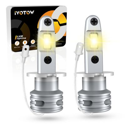 IVOTOW 2Pcs H3 LED 4300K Yellow 12000LM Brighter CSP Chips 1:1 Mini Size Car LED Fog Light Driving Lamp DRL High/Low Beam Bulbs  LEDs  HIDs