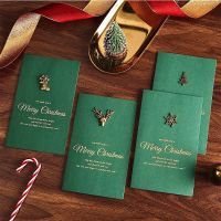 4 Pcs Gold Embossed Chrismas Card Greeting Cards Merry Xmas Party Invitations Letter Greeting Cards with Envelope Stickers Greeting Cards