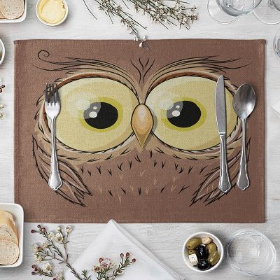 Placemat for Dining Table Animal Cotton Linen Table Mat Cartoon Pig Bear Fox Frog Pattern Placemats for Children Kids Place Pads