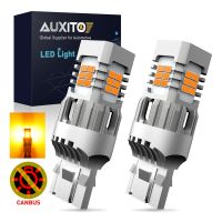 AUXITO 2ชิ้น T20 W21W WY21W LED ไม่มีไฮเปอร์แฟลช7440 7440NA สัญญาณเลี้ยว LED หลอดไฟข้อผิดพลาดรถฟรี Canbus สีเหลืองอำพัน