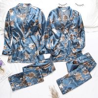 Couple Pajamas Set Women Mens Silk Satin Pajama Set Couples Long Sleeve Sleepwear Homewear Pj Unisex Pyjamas Plus Size M-3XL