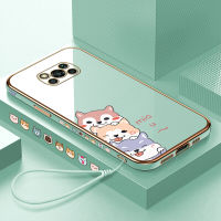 (คลังสินค้าพร้อม) เคสเคสมือถือสำหรับ Xiaomi X3 Nfc/poco โปร X3กับฟรีสายคล้อง + การ์ตูนสุนัขขอบสี่เหลี่ยมชุบเคลือบเคสนิ่มฝาหลัง