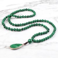 Natural Stone Malachite Necklace Charm Drop Pendant 108 Beads Necklaces Black Onyx Lava Rock Tiger Eye Stone Bohemian Jewelry