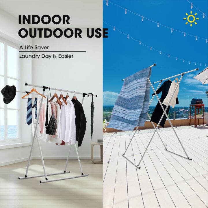 Metal Clothes Drying Rack Foldable Laundry Coat Hanger Double Rail Adjustable SpaceSaving