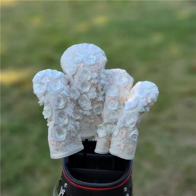 ∏┅ Golf Woods Head Cover Rose Flower 1 3 5 UT Driver Fairways Hybrid Blade Straight Mallet Putter Headcover Anti-Scratch Protector