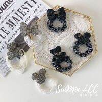 [COD] Korean version of cartoon Mickey bowknot pearl rhinestone hair ring crystal rubber band trendy beaded bracelet high elasticity