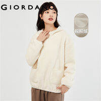 GIORDANO Women Hoodies Fluffy Teddy Fleece Chunky Warm Hoodies Patch Pockets Drop Shouler Fashion Casual Loose Hoodies 05323789