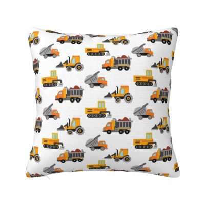 【CW】Cute Construction Machinery Pillowcase Printed Polyester Cushion Cover Decoration vehicles tractor Child Pillow Case Cover 18";
