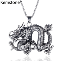 Kemstone Retro เงินสแตนเลส/ทองจีน Dragon สร้อยคอจี้ขนาดใหญ่สำหรับชาย