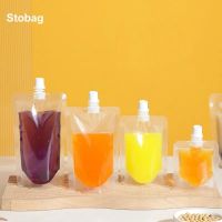 Stobag หัวฉีดดื่มเครื่องดื่มน้ำผลไม้ใสปิดสนิทมีกระเป๋านำกลับมาใช้ใหม่ได้100ชิ้น