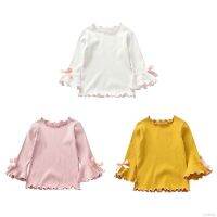 MYBABY 3-8Yrs Baby Girls Long-sleeved Shirt Blouse Princess Cotton Solid Color Agaric Edges Tops