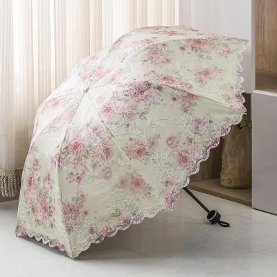 TOP☆Elegant Lace Floral Umbrella Women Double-Layer Anti-Uv Vinyl Sun Protection Umbrella Fresh Rain Manual Folding Umbrella Female