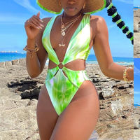 Tie Dye Swimsuit for Women Trikini 2022 New V Neck Backless Swim Bath Suits Beach Womens Monokini Swimwear Bodysuit