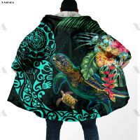 Hawaii Summer Plumeria Printed Hoodie Long Duffle Topcoat Hooded Blanket Cloak Thick Jacket Cotton Pullovers Overcoat