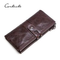 ZZOOI CONTACTS Genuine Leather Wallets for Men Long Casual Bifold Men Clutch Wallet Card Holders Coin Purses Money Clip Mens Wallets