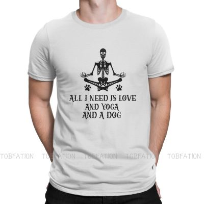 Skeleton Print T-shirt For Men Casual Creative Streetwear With Phrase All I Need Is Love And Yoga 100% cotton T-shirt