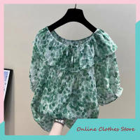 ผู้หญิงฤดูร้อนเสื้อชีฟอง Ruffled Lace-Up Off ไหล่เสื้อแขนสั้นพิมพ์ลายดอกไม้ Tops