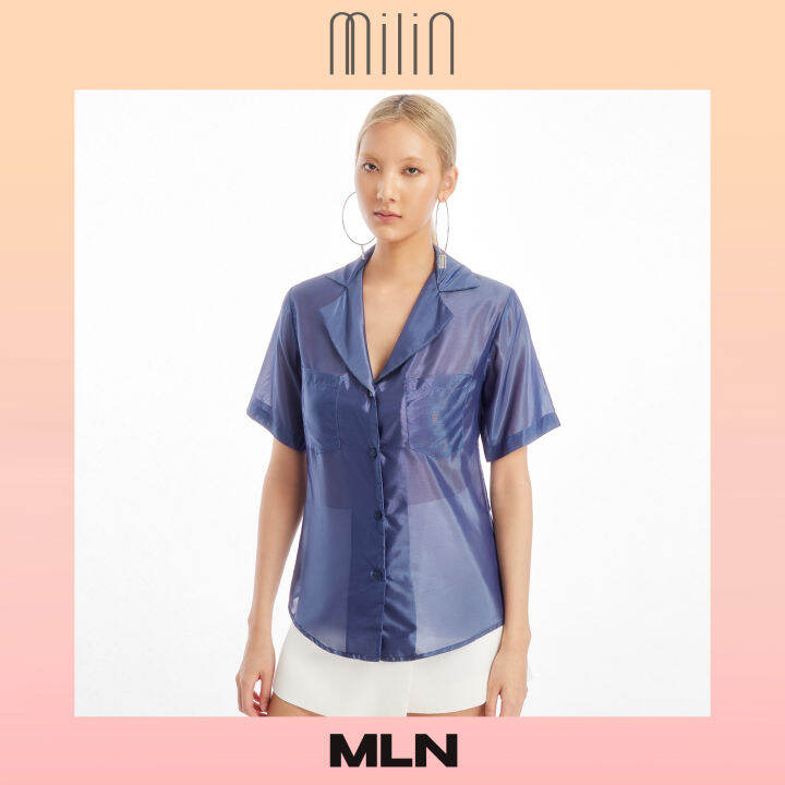 milin-collared-v-neckline-short-sleeve-shirt-เสื้อเชิ้ตคอปกแขนสั้น-sensuous-top