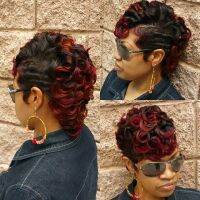 【jw】✙ BeiSDWig Short Ombre Burgundy Hair Wigs for Afro Curly Hairstyles Cut with Bangs