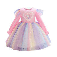 2-10 Year Girls Dress Full Sleeve Pearl Unicorn Princess Costume Party Cotton Tutu Kids Vestidos Children Cothing