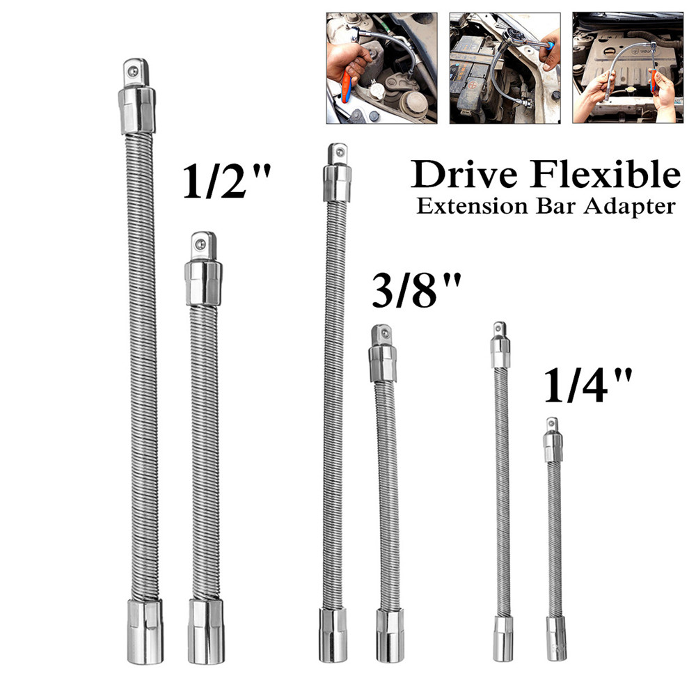New 1PC Flexible Extension Bar Socket Ratchet Flex 1/4" & 3/8" Drive Heavy Duty 