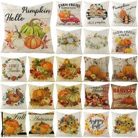 Thanksgiving Cotton Linen Cushion Cover 45X45 Fall Pumpkin Decorative Throw Pillows Maple leaf Print Pillowcase Sofa Cushions Cushion Cover