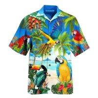 Parrot shirt summer sleeves short collar annoyingly casual street mens shirt Hawaiian beachwear Holiday 2023 impression