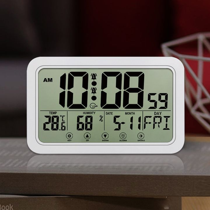 นาฬิกาแขวนผนังดิจิตอลจำนวนมากจอแสดงอุณหภูมิความชื้นปลุกนาฬิกาปลุกแบบแขวน-ใช้นาฬิกาอิเล็กทรอนิกส์ตั้งโต๊ะ