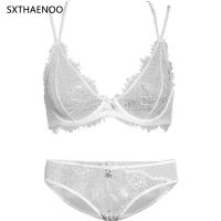 SXTHAENOO Womens Sexy Lace Bra Sets Newest Light Breathable Perspective Dessous Lingerie Unlined Push Up Lenceria Set Mujer